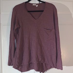L/S VNeck Wilt 100% cotton pocket asymmetrical top